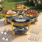 5Qt Chafing Dishes for Buffet with SS Lid 4 Pack (Black Gold) in Black/Gold