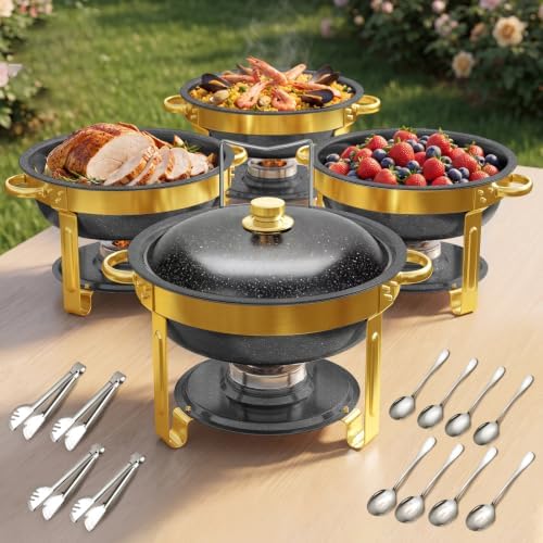 5Qt Chafing Dishes for Buffet with SS Lid 4 Pack (Black Gold) in Black/Gold