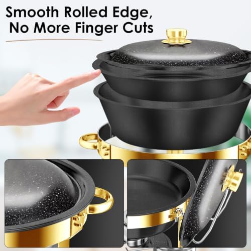 5Qt Chafing Dishes for Buffet with SS Lid 4 Pack (Black Gold) in Black/Gold, alternate view 5
