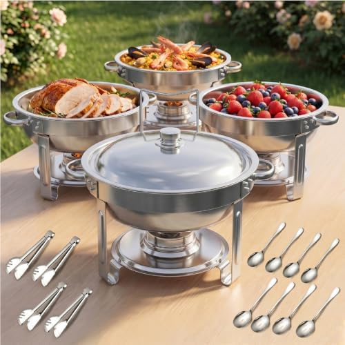 5Qt Chafing Dishes for Buffet with SS Lid 4 Pack (Silver) in Silver