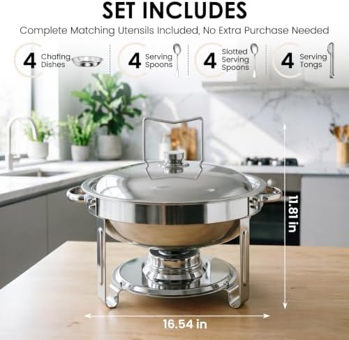 5Qt Chafing Dishes for Buffet with SS Lid 4 Pack (Silver) in Silver, alternate view 2