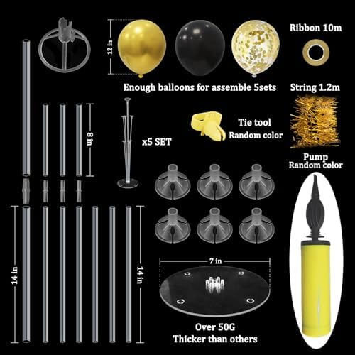 5Set Black and Gold Balloon Stand Centerpiece Table Decorations in 5 Count (Pack of 1) in Black Gold, alternate view 3