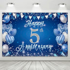5th Anniversary Party Backdrop Banner, Blue and Silver Theme, Extra Large Photo Background Wall Decor, 70.8x47.2