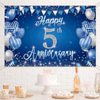 5th Anniversary Party Backdrop Banner, Blue and Silver Theme, Extra Large Photo Background Wall Decor, 70.8x47.2, alternate