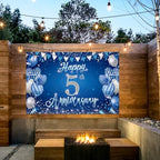 5th Anniversary Party Backdrop Banner, Blue and Silver Theme, Extra Large Photo Background Wall Decor, 70.8x47.2, alternate