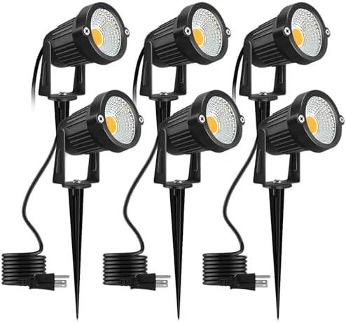 5W Landscape Lighting, 120V Plug-in Outdoor Spotlights, 6 Pack