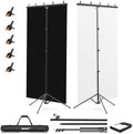 5x10ft 2in1 Black&White Photo Backdrop Stand Kit with T-Shape Stand in 5x10ft