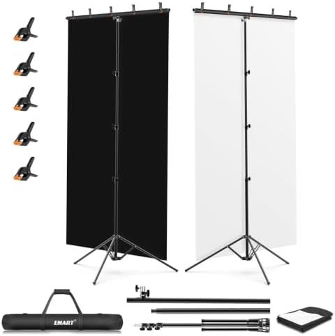 5x10ft 2in1 Black&White Photo Backdrop Stand Kit with T-Shape Stand in 5x10ft