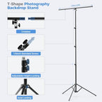 5x10ft 2in1 Black&White Photo Backdrop Stand Kit with T-Shape Stand in 5x10ft, alternate view 4