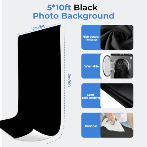 5x10ft 2in1 Black&White Photo Backdrop Stand Kit with T-Shape Stand in 5x10ft, alternate view 5