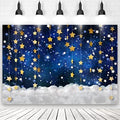 5x3ft Twinkle Little Star Backdrops Navy Blue Gold Stars with Clouds Photography Background for Baby Shower