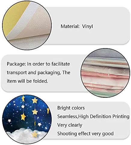 5x3ft Twinkle Little Star Backdrops Navy Blue Gold Stars with Clouds Photography Background for Baby Shower, alternate view 6
