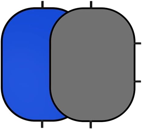 5x6.6ft/1.5×2m Chromakey Backdrop, 2-in-1 Blue Screen with Grey Screen, Collapsible Reversible Pop Up Background