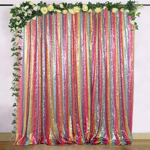 5x7 FT Rainbow Sequin Backdrop | Rod Pocket Hanging Photo Booth Background for Birthdays, Baby Showers, Weddings, alternate