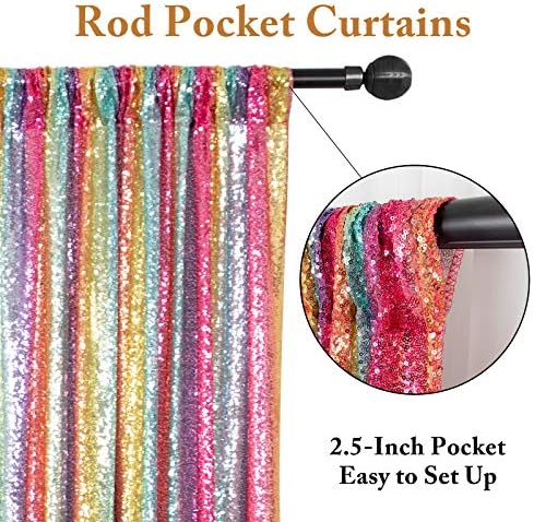5x7 FT Rainbow Sequin Backdrop | Rod Pocket Hanging Photo Booth Background for Birthdays, Baby Showers, Weddings, alternate