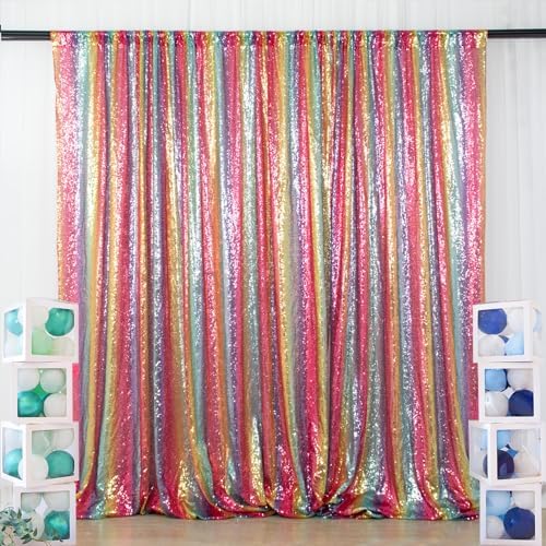 5x7 FT Rainbow Sequin Backdrop | Rod Pocket Hanging Photo Booth Background for Birthdays, Baby Showers, Weddings, alternate