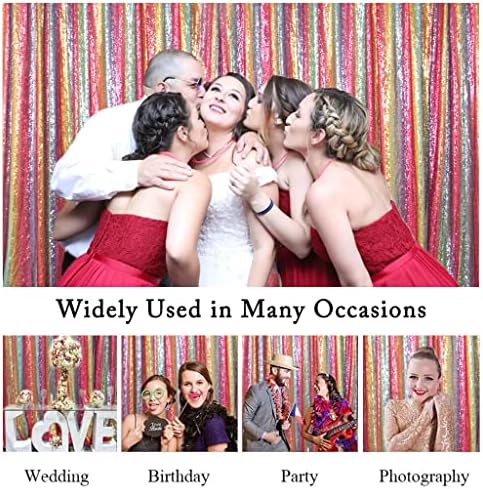 5x7 FT Rainbow Sequin Backdrop | Rod Pocket Hanging Photo Booth Background for Birthdays, Baby Showers, Weddings, alternate