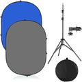 5x7ft/1.5x2m Chromakey Blue Grey Backdrop with 7.8ft/2.4m Stand, 2-in-1 Reversible Collapsible Pop-Up Blue Grey