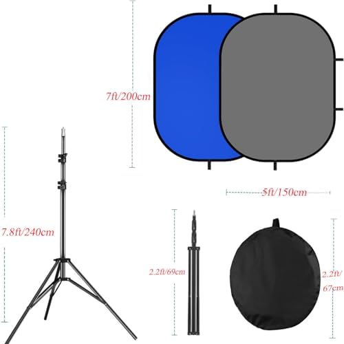 5x7ft/1.5x2m Chromakey Blue Grey Backdrop with 7.8ft/2.4m Stand, 2-in-1 Reversible Collapsible Pop-Up Blue Grey, alternate
