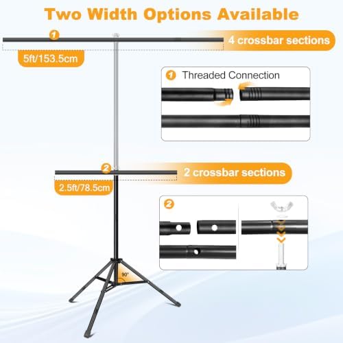 5x7FT Black White Backdrop with Stand Kit, 2-in-1 Photo Background in 5x7ft in Black White, alternate view 3