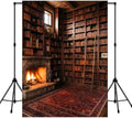 5x7Ft Cozy Fireplace Library Backdrop Vintage Bookshelf Poster in 5x7Ft