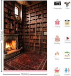 5x7Ft Cozy Fireplace Library Backdrop Vintage Bookshelf Poster in 5x7Ft, alternate view 2
