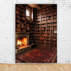 5x7Ft Cozy Fireplace Library Backdrop Vintage Bookshelf Poster in 5x7Ft, alternate view 3