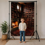 5x7Ft Cozy Fireplace Library Backdrop Vintage Bookshelf Poster in 5x7Ft, alternate view 4
