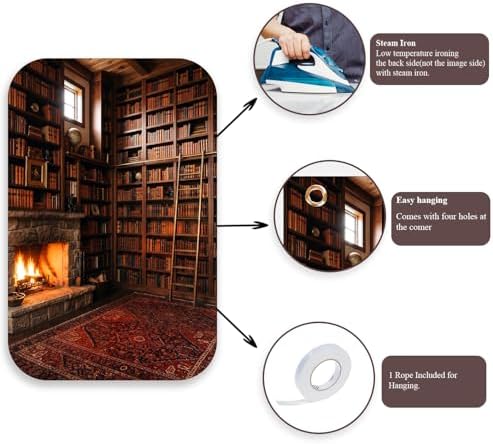 5x7Ft Cozy Fireplace Library Backdrop Vintage Bookshelf Poster in 5x7Ft, alternate view 6