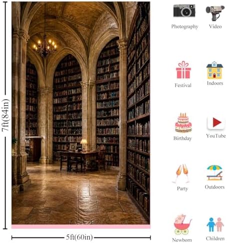 5x7Ft Gothic Library Backdrop Vintage Stone Arch Castle Poster in 5x7Ft, alternate view 2