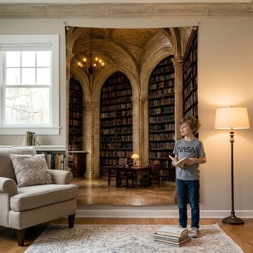 5x7Ft Gothic Library Backdrop Vintage Stone Arch Castle Poster in 5x7Ft, alternate view 3