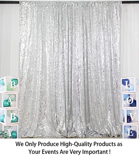 5x7FT Silver Sequin Photo Backdrop Curtain - Premium Glitter Backdrop for Wedding, Birthday, Baby Shower, alternate view 2