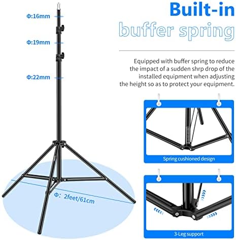 6.23 Feet/190CM Aluminum Light Tripod Stands For Studio Kits, Photography Lights, Softboxes(Black,2 Pack) in, alternate view