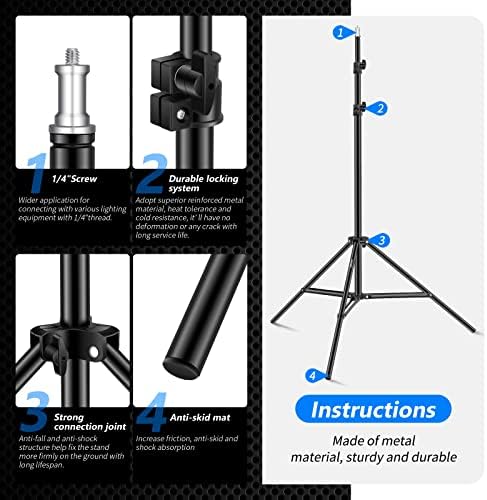 6.23 Feet/190CM Aluminum Light Tripod Stands For Studio Kits, Photography Lights, Softboxes(Black,2 Pack) in, alternate view