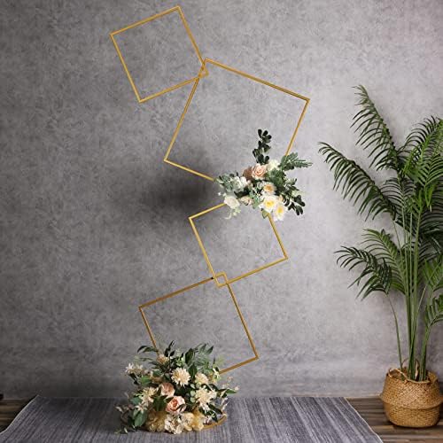 6.25Ft Wedding Square Backdrop Stand, Detachable 4 Tier Gold Metal Flower Square Frame for Photo Booth