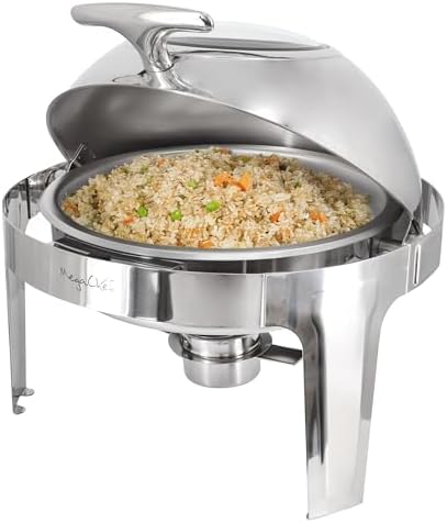 6.3 Quart Round Stainless Steel Professional Chafing Dish/Food Warmer/Buffet Server Serving Trays w/Roll Top &