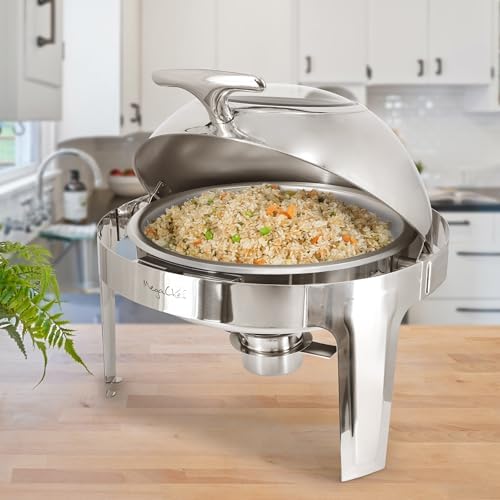 6.3 Quart Round Stainless Steel Professional Chafing Dish/Food Warmer/Buffet Server Serving Trays w/Roll Top &, alternate