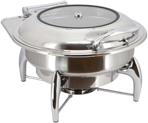 6.3 Quart Round Stainless Steel Professional Chafing Dish/Food Warmer/Buffet Server Serving Trays w/Window &