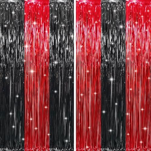6.4 ft x 8.2 ft Metallic Tinsel Foil Fringe Curtains, Pack of 2 Party Streamer Backdrop for Birthday, Graduation