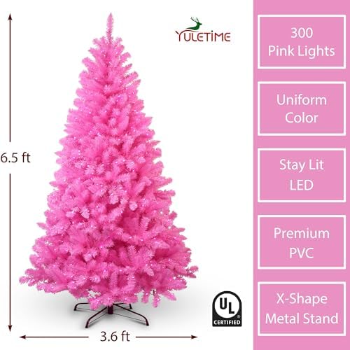 6.5 ft Pink Christmas Tree, 300 LED Pink Wire UL String Lights in Pink, alternate view 3