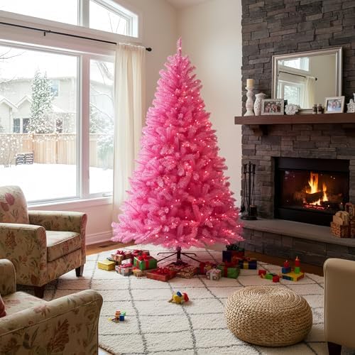 6.5 ft Pink Christmas Tree, 300 LED Pink Wire UL String Lights in Pink, alternate view 5