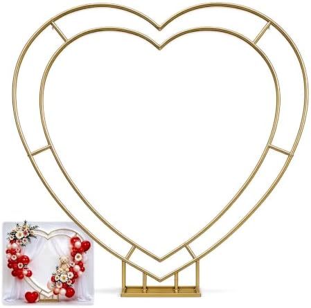 6.5FT Metal Double Heart Arch Stand, Send 100 Red Balloons, Heart Arch
