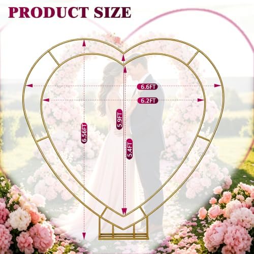 6.5FT Metal Double Heart Arch Stand, Send 100 Red Balloons, Heart Arch, alternate view 2