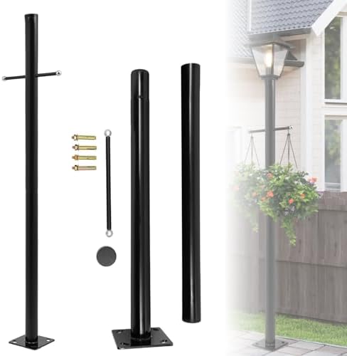 6.5FT Outdoor Lamp Post, Split Street Light Pole with Cross Arm Base Mount Lighting Post Fixtures for Courtyard