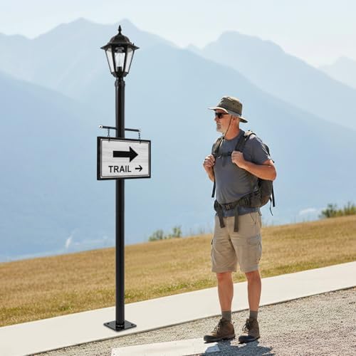 6.5FT Outdoor Lamp Post, Split Street Light Pole with Cross Arm Base Mount Lighting Post Fixtures for Courtyard, alternate