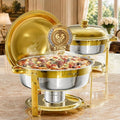 6.5QT Chafing Dishes for Buffet, 2 Pack Gold Round Buffet Display Set in All Gold-tone