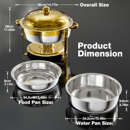 6.5QT Chafing Dishes for Buffet, 2 Pack Gold Round Buffet Display Set in All Gold-tone, alternate view 2