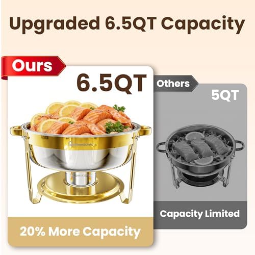 6.5QT Chafing Dishes for Buffet, 2 Pack Gold Round Buffet Display Set in All Gold-tone, alternate view 3