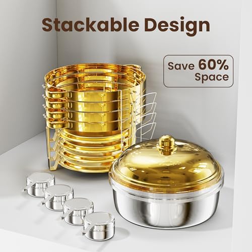6.5QT Chafing Dishes for Buffet, 2 Pack Gold Round Buffet Display Set in All Gold-tone, alternate view 5
