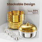 6.5QT Chafing Dishes for Buffet, 2 Pack Gold Round Buffet Display Set in All Gold-tone, alternate view 5